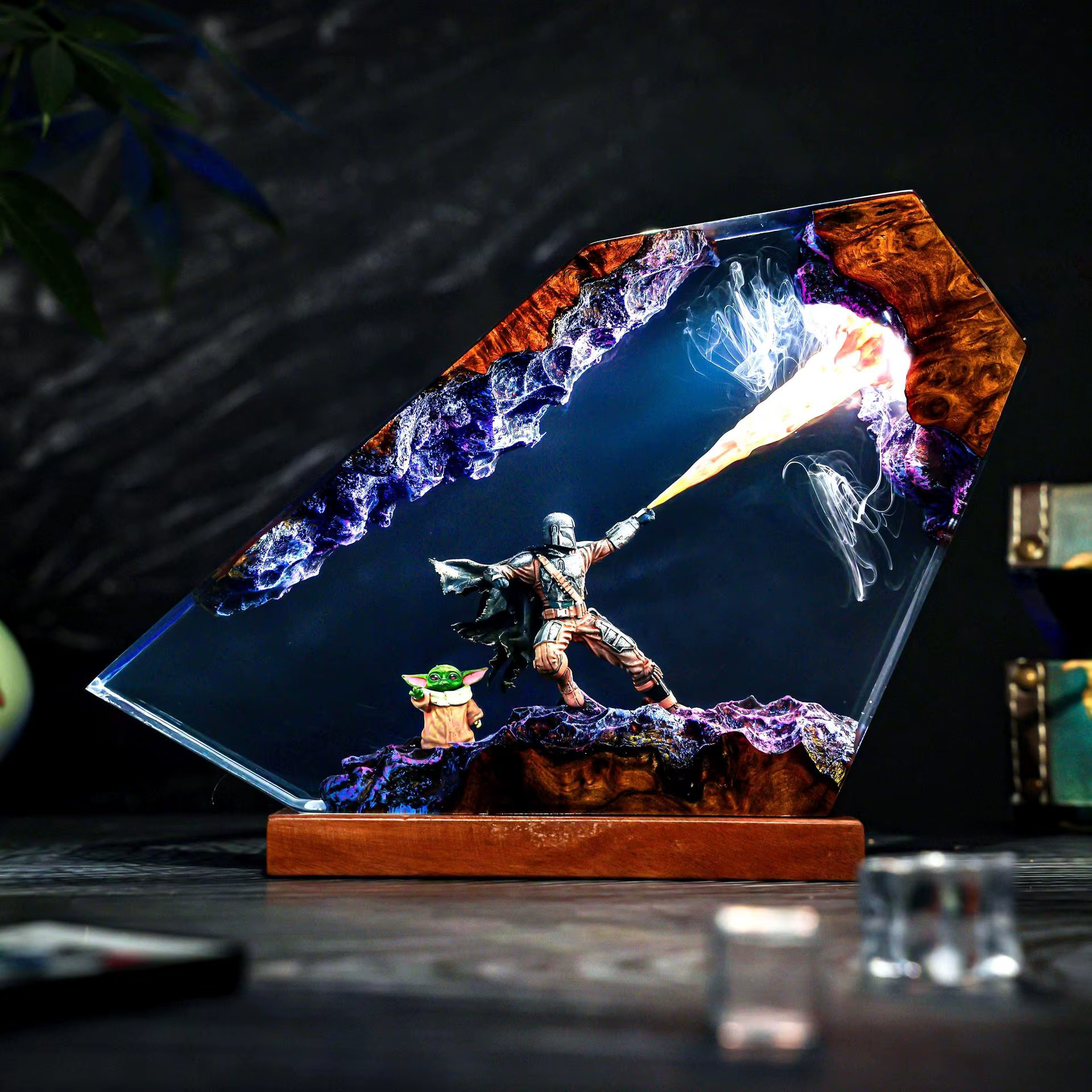 The Luminary resin lamp sculpture glowing