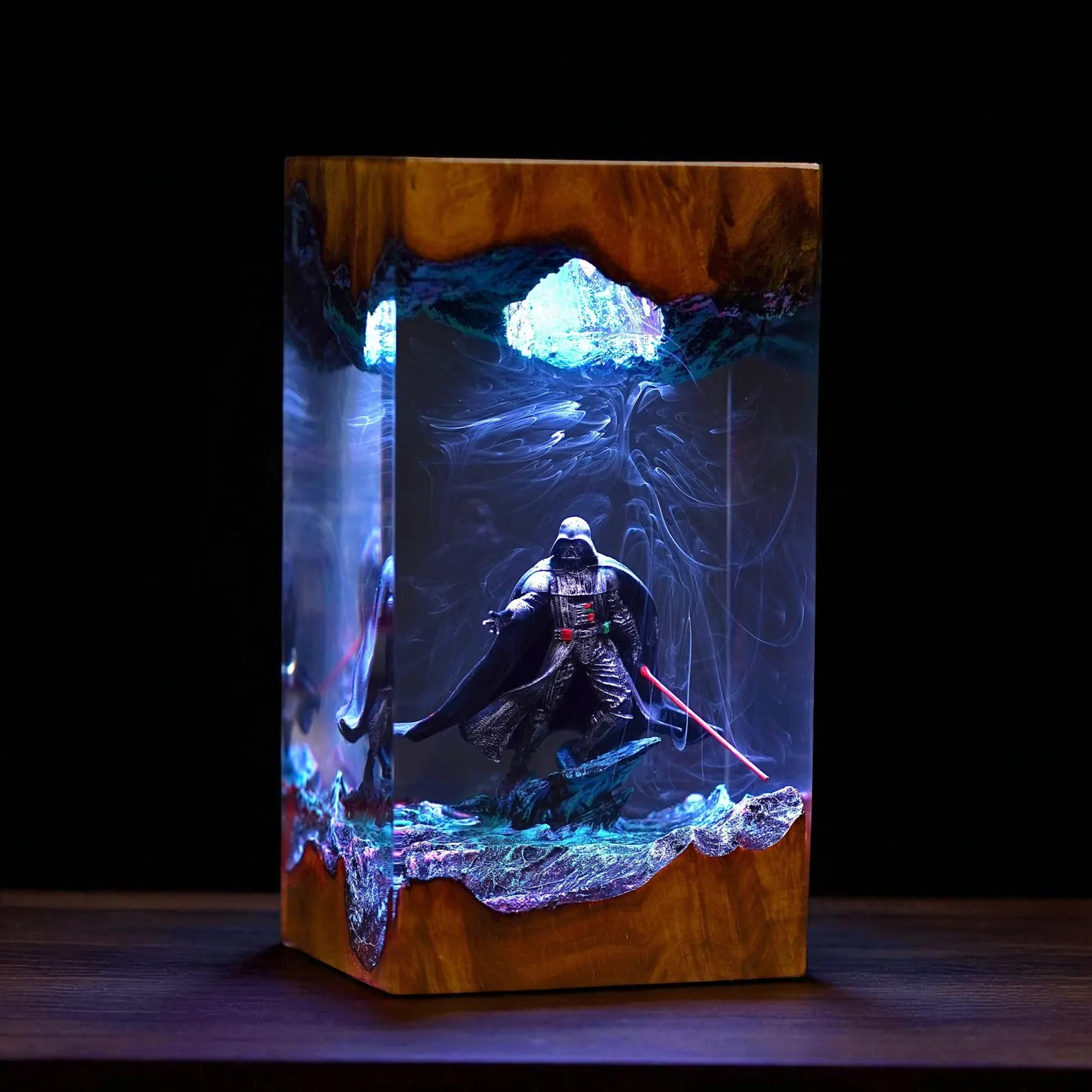 Vader resin lamp glowing blue